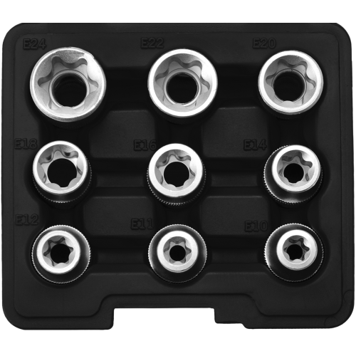 SW-Stahl 04435L Dopsleutelinzetstukken, 1/2", E-profiel, E10-E24, 9 stuks