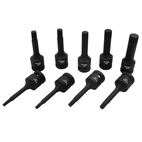 SW-Stahl S5482 IMPACT-Schraubendreheinsätze, 1/2", Innenvielzahn, M4-M16, 9-teilig