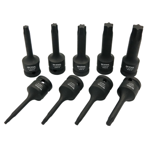 Pontas de chave de fenda SW-Stahl S5480 IMPACT, 1/2", perfil T, T20-T70, 9 peças