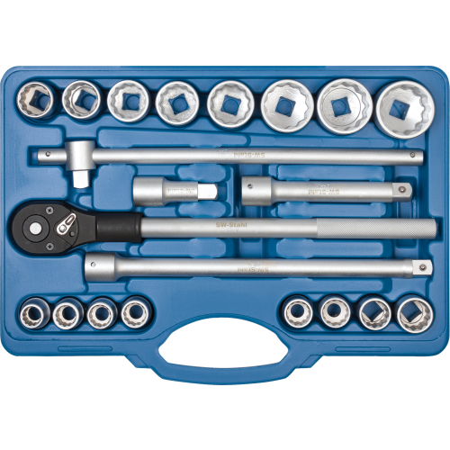 SW-Stahl 07663L sada nástrčných klíčů, 3/4" palce, dvanáctibodové, 21 kusů I ráčna I ráčna I maticová krabička