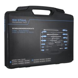 SW-Stahl S7891 atsuktuvų rinkinys, atsparus smūgiams, griovelis + kryžminis, 12 vnt.