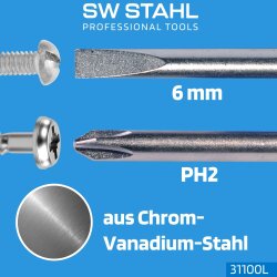SW-Stahl 31100L Umsteck-Schraubendreher, Schlitz und Kreuz, lang