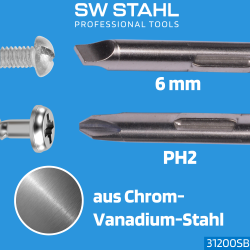 SW-Stahl 31200SB реверсивная отвертка, шлицевая + крестовая, короткая