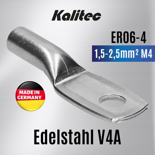 12510 Edelstahl-Rohrkabelschuh V4A 1,5-2,5mm² M4
