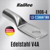 Kalitec ER06-4 Edelstahl- Rohrkabelschuh V4A 1,5- 2,5mm² M4