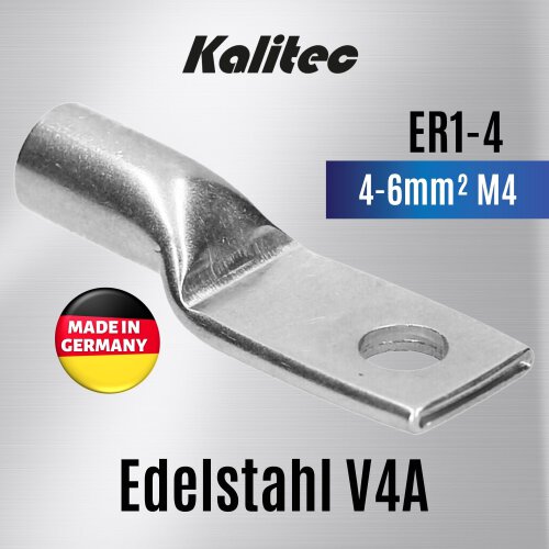 Kalitec ER1-4 Edelstahl-Rohrkabelschuh V4A 4-6mm² M4