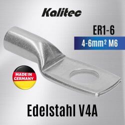 Kalitec ER1-6 Edelstahl-Rohrkabelschuh V4A 4-6mm² M6