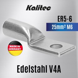 Kalitec ER5-6 Edelstahl-Rohrkabelschuh V4A 25mm² M6