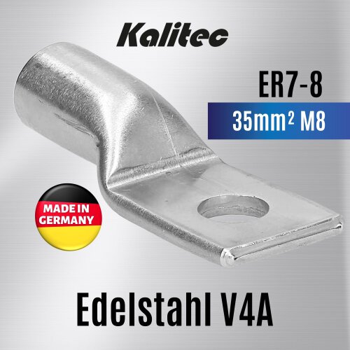 Kalitec ER7-8 Edelstahl-Rohrkabelschuh V4A 35mm² M8