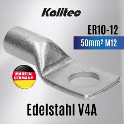 Kalitec ER10-12 Edelstahl-Rohrkabelschuh V4A 50mm² M12