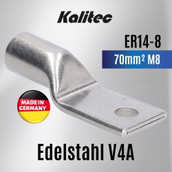 Kalitec ER14-8 Edelstahl-Rohrkabelschuh V4A 70mm² M8