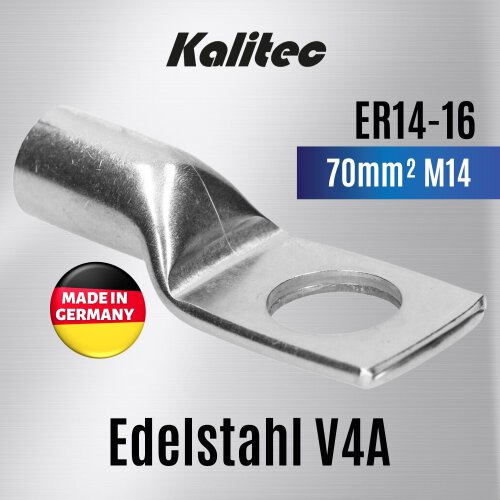 Kalitec ER14-16 Edelstahl-Rohrkabelschuh V4A 70mm² M16