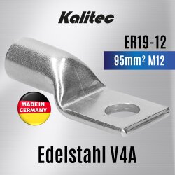 Kalitec ER19-12 Edelstahl-Rohrkabelschuh V4A 95mm² M12