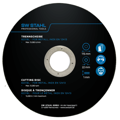 SW-Stahl 82318L griešanas disks metālam, 115 x 1,0 x 22 mm, 10 gab.