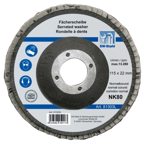 SW-Stahl 81303L Fächerschleifscheibe, 115 mm, NK80
