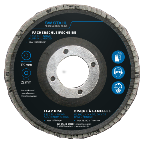 SW-Stahl 82302L Fächerschleifscheibe, Aluminiumoxid, 115 mm, NK60, 10 Stück