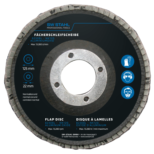 SW-Stahl 82308L Fächerschleifscheibe, Aluminiumoxid, 125 mm, NK120, 10 Stück