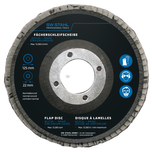 SW-Stahl 82313L Fächerschleifscheibe, Zirkoniumoxid, 125 mm, NK40, 10 Stück