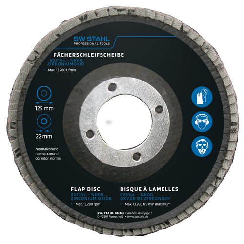 SW-Stahl 82314L Flap disc, zirconium oxide, 125 mm, NK60, 10 pieces