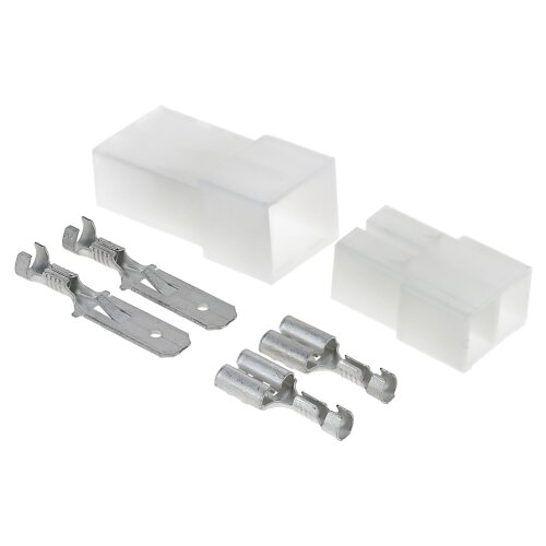 KALI-2502A Fastin-Faston rinkinys 2 kontaktų plokščias lizdas I plokščias kištukas 0,75–1,5 mm² ir atitinkamas korpusas