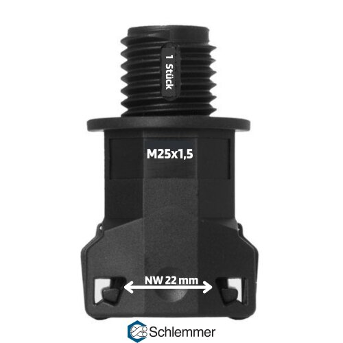 Schlemmer 3805022 Racor SEM-FAST recto M25X1,5/NW22 negro