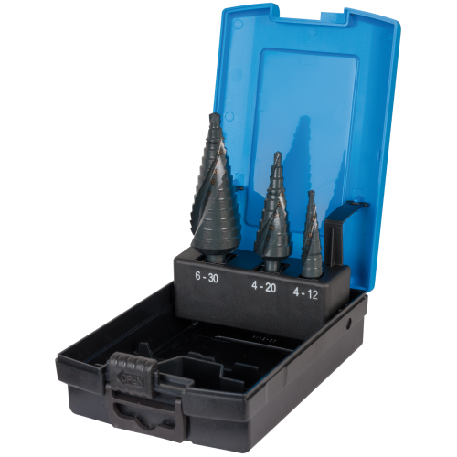 SW-Stahl 82416L Stufenbohrersatz, HSS-G TiN, Spiralform, 3-teilig