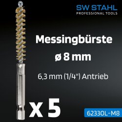 SW-Stahl 62330L-M8 Cepillos de latón, ø 8 mm, 5 piezas