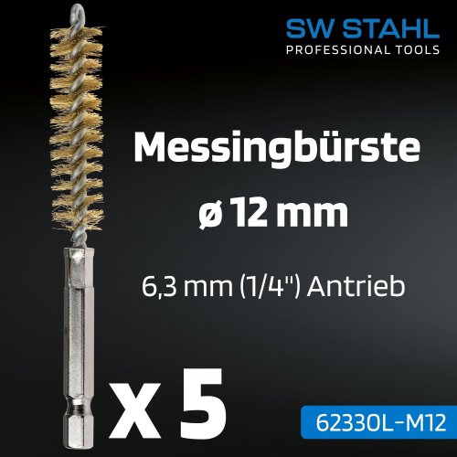 SW-Stahl 62330L-M12 Messingbürsten, ø 12 mm, 5 Stück