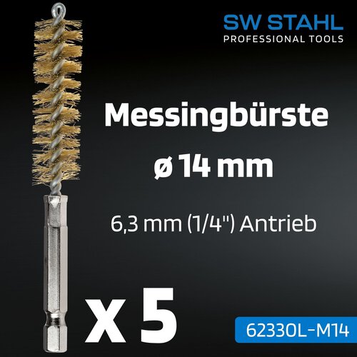 SW-Stahl 62330L-M14 Messingbürsten, ø 14 mm, 5 Stück