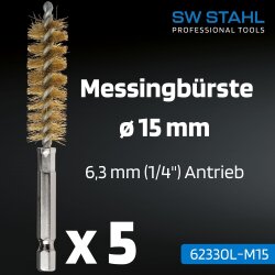 SW-Stahl 62330L-M15 黄铜刷，直径 15 毫米，5 件