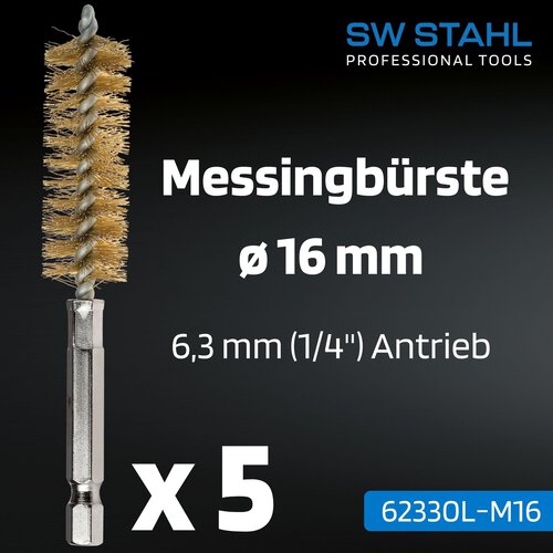 SW-Stahl 62330L-M16 Messingbürsten, ø 16 mm, 5 Stück