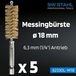 SW-Stahl 62330L-M18 messingborstels, ø 18 mm, 5 stuks