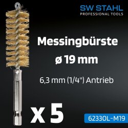 SW-Stahl 62330L-M19 黄铜刷，直径 19 毫米，5 件