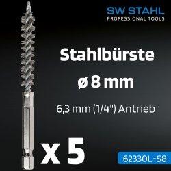 Ocelové kartáče SW-Stahl 62330L-S8, ø 8 mm, 5 kusů