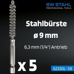 Escovas de aço SW-Stahl 62330L-S9, ø 9 mm, 5 peças