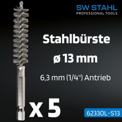 Escovas de aço SW-Stahl 62330L-S13, ø 13 mm, 5 peças