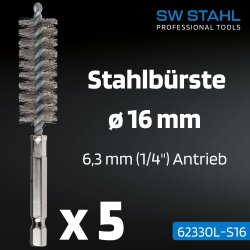 SW-Stahl 62330L-S16 钢刷，直径 16 毫米，5 件