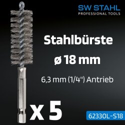 SW-Stahl 62330L-S18 钢刷，直径 18 毫米，5 件