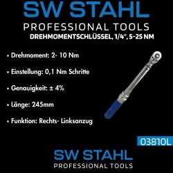 SW-Stahl 03810L Clé dynamométrique, 1/4" pouce, 2-10 Nm