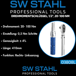 SW-Stahl 03808L griezes momenta atslēga, 1/2 collu,...