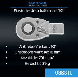 SW-Stahl 03831L Einsteck-Umschaltknarre, 1/2" Zoll