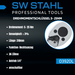 Klucz dynamometryczny SW-Stahl 03920L, 1/4" cala, 5-25 Nm