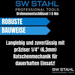SW-Stahl 03903L Tournevis dynamométrique, 1/4" pouce, 1 - 5 Nm Adaptateur pour embouts carrés extérieurs