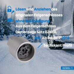 SW-Stahl 02383L-1 Felgensicherung / Felgenschloss geeignet für VW, Adapter 521