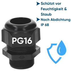 SIB F8001600 plastkabelförskruvning PG16 svart 7,0 - 14,0 mm 5308516