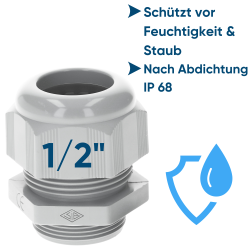 SIB F7041200 plastmasas kabeļu blīvslēgs 1/2 "NPT gaiši pelēks 5,0 - 12,0 mm 5308901