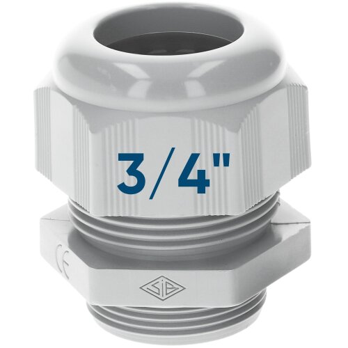 SIB F7042040 Plastic Cable Gland 3/4" NPT, Light Gray, 7.0–16.0 mm, 5308906