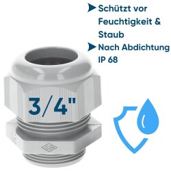 SIB F7042040 Plastic Cable Gland 3/4" NPT, Light Gray, 7.0–16.0 mm, 5308906