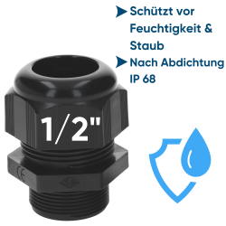 SIB F8041200 plastkabelgjennomføring 1/2" NPT sort 5,0 - 12,0 mm 5308921