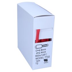 Isıyla daralan makaron 2:1 kutu 4,8/2,4 mm kırmızı 12 m